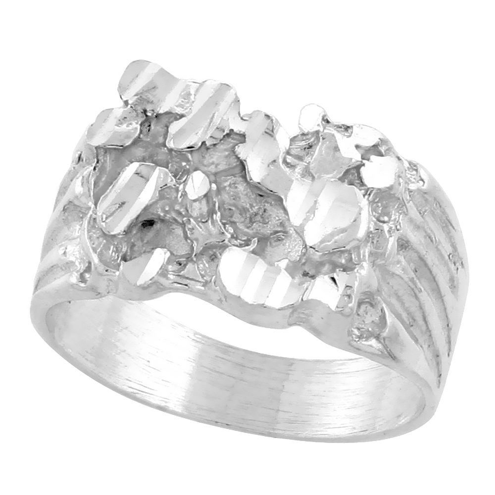Sterling Silver Rectangle Nugget Ring for Men 1/2 inch wide sizes 8 - 13