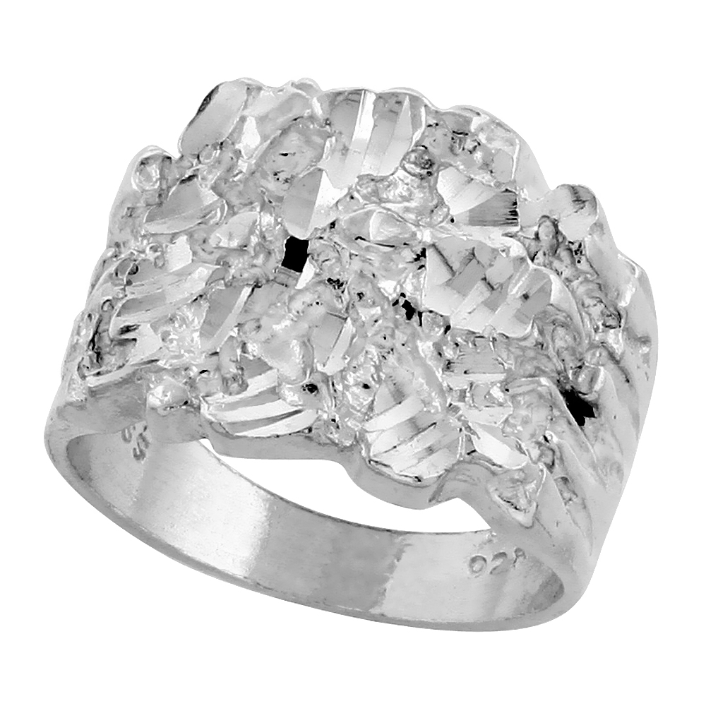 Sterling Silver Rounded Square Nugget Ring for Men 9/16 inch wide sizes 8 - 13