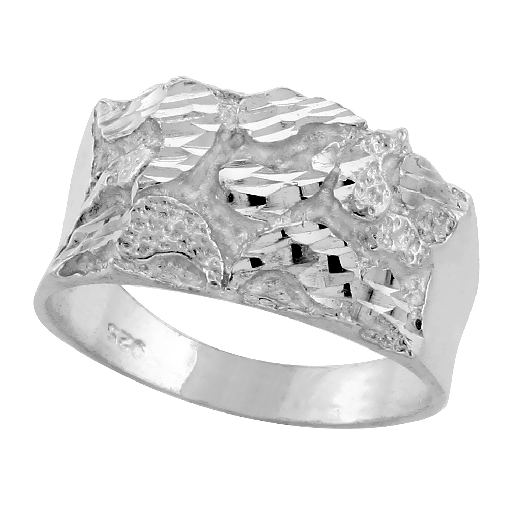 Sterling Silver Pinched Rectangle Nugget Ring for Men 1/2 inch wide sizes 8 - 13