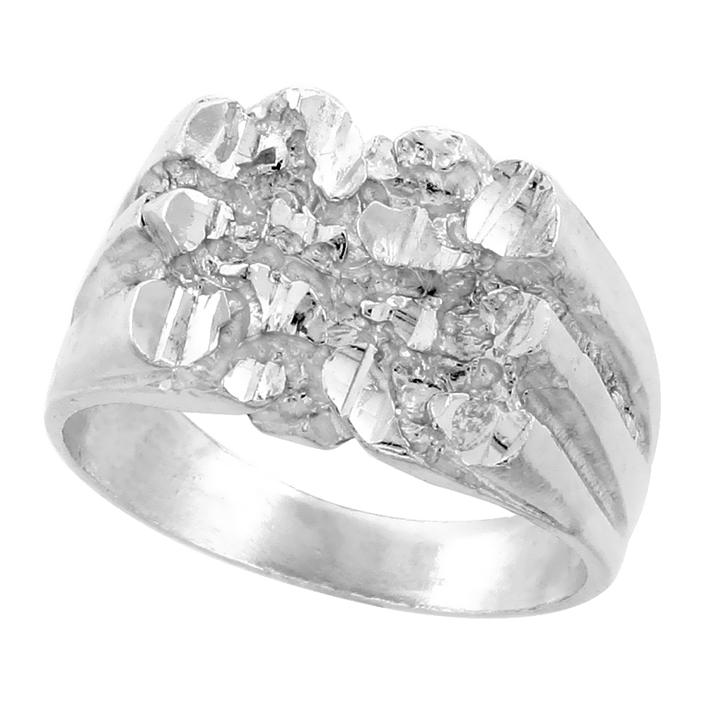 1/2 inch wide Sterling Silver Square Nugget Ring for Men sizes 8 - 13