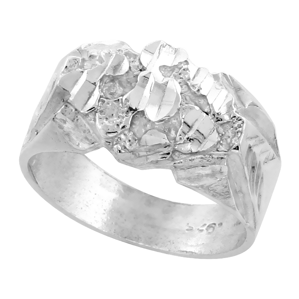 7/16 inch Small Sterling Silver Freeform Nugget Ring for Men sizes 8 - 13