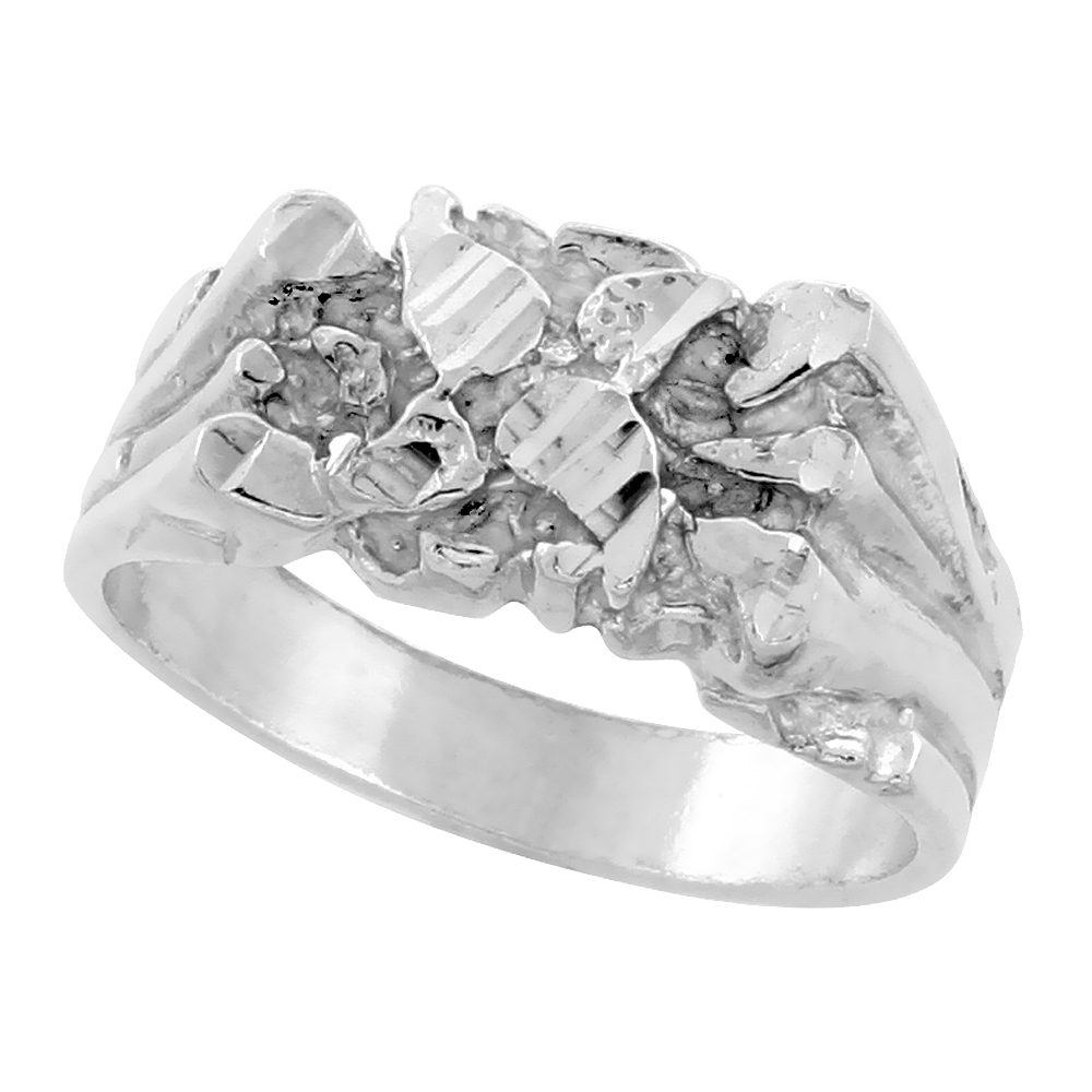 3/8 inch Sterling Silver Paisley Pattern Nugget Ring for Men sizes 8 - 13