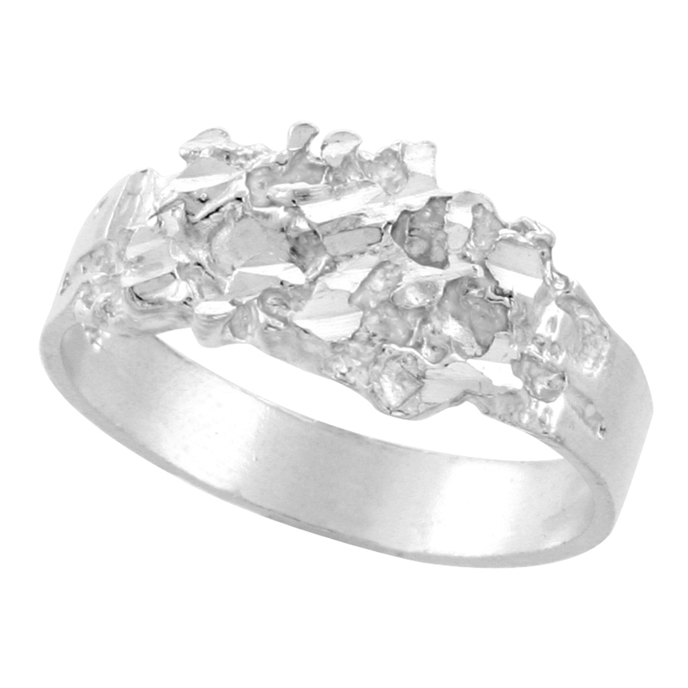 Sterling Silver Elongated Freeform Nugget Ring for Men 7/16 inch wide sizes 8 - 13