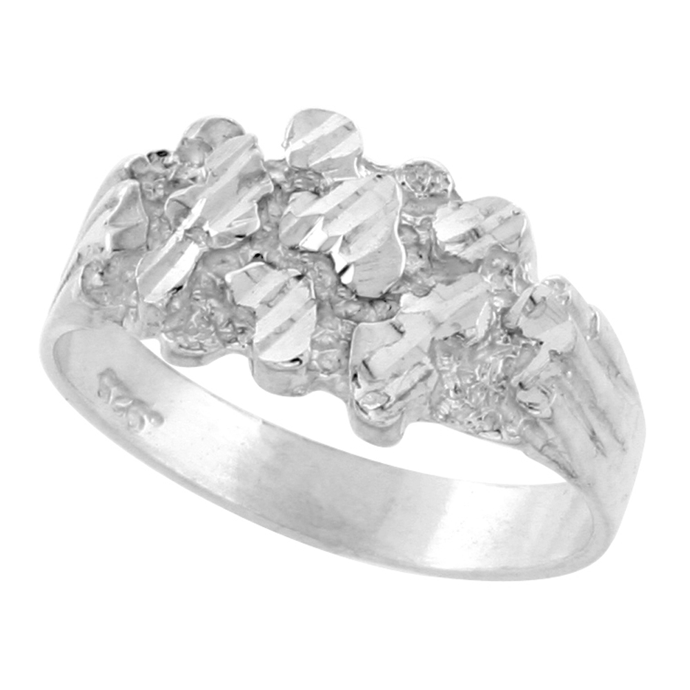 Sterling Silver Small Rectangular Nugget Ring for Men 7/16 inch wide sizes 8 - 13
