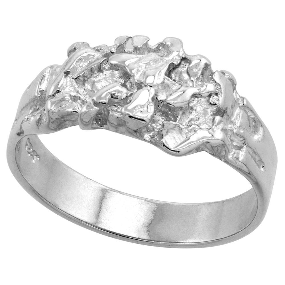 7/16 inch Sterling Silver Nugget Ring for Men Polished Finish sizes 8 - 13