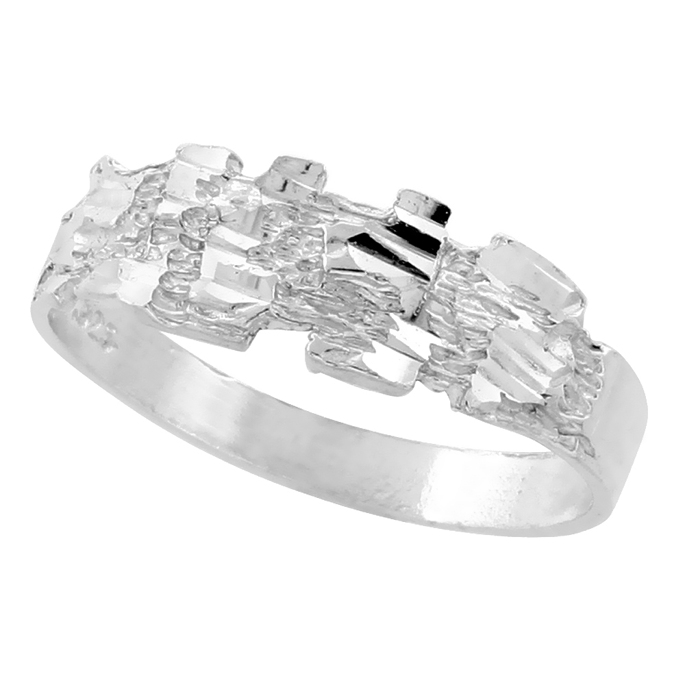 Sterling Silver Long Thin Nugget Ring for Men 5/16 inch wide sizes 8 - 13