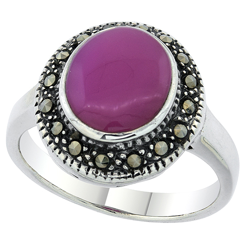 Sterling Silver Ring, w/ 10mm Round-shaped Purple Resin, 5/8 inch (15 mm) wide