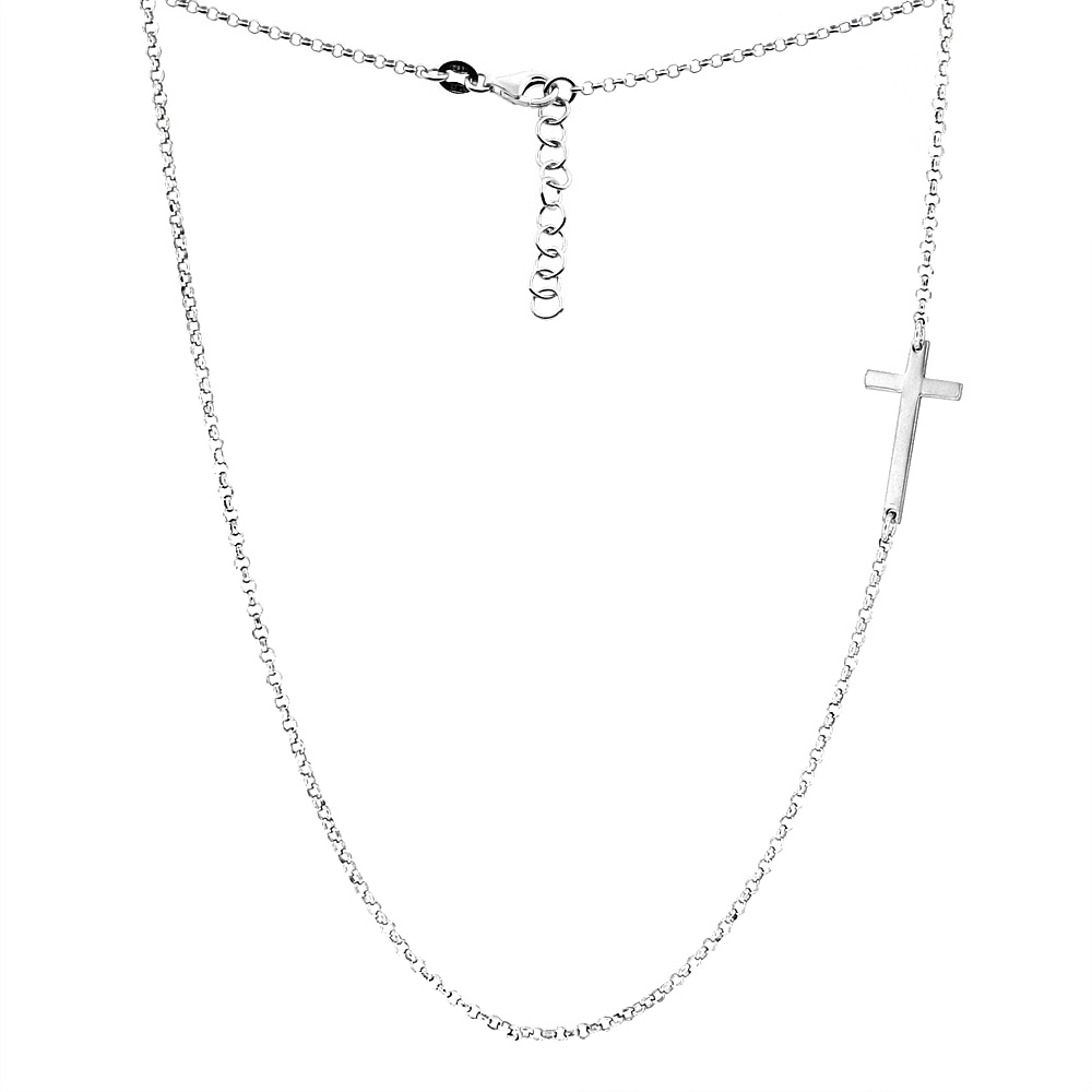 Sterling Silver Rhodium/Yellow/Rose Gold Finish Small Marian Cross Necklace, 17.5 inch long