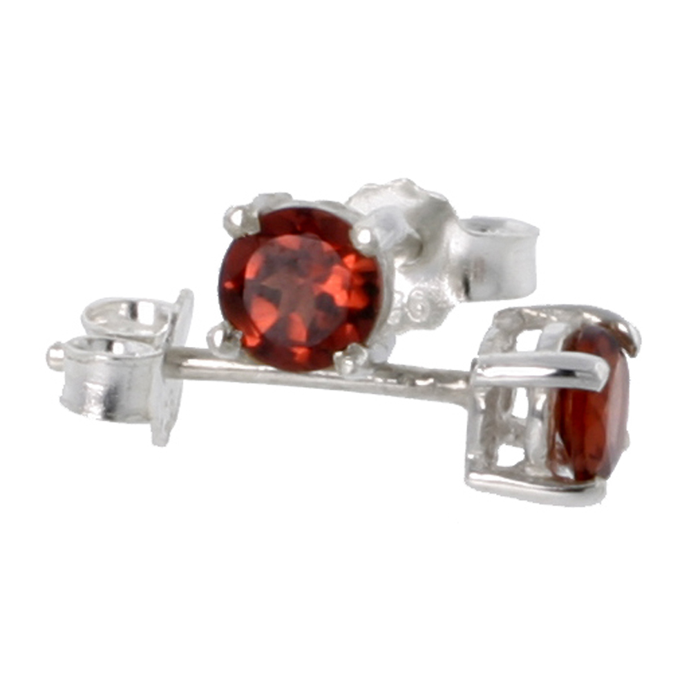 Sterling Silver 4 mm Brilliant Cut Genuine Garnet Stud Earrings 4 prong Basket Setting 1/4 Carat size Stones
