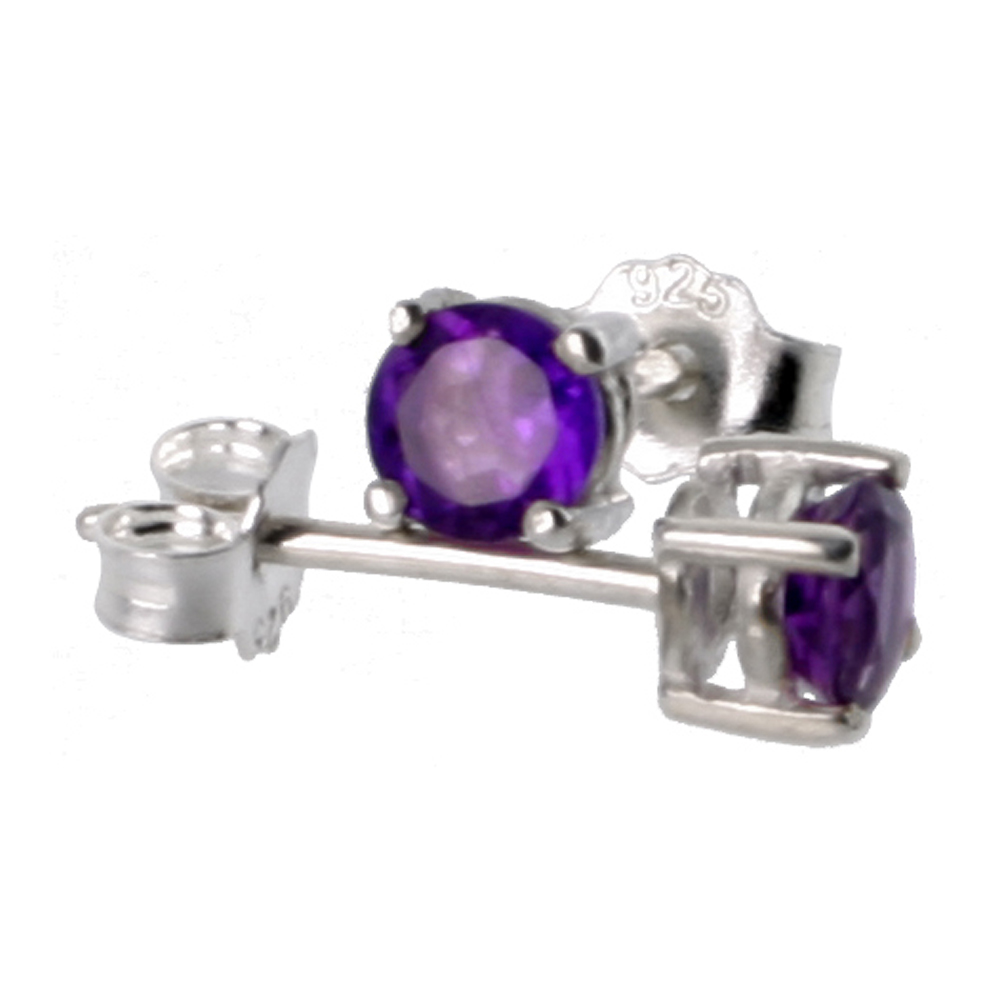 Sterling Silver 4 mm Brilliant Cut Genuine Amethyst Stud Earrings 4 prong Basket Setting 1/4 Carat size Stones