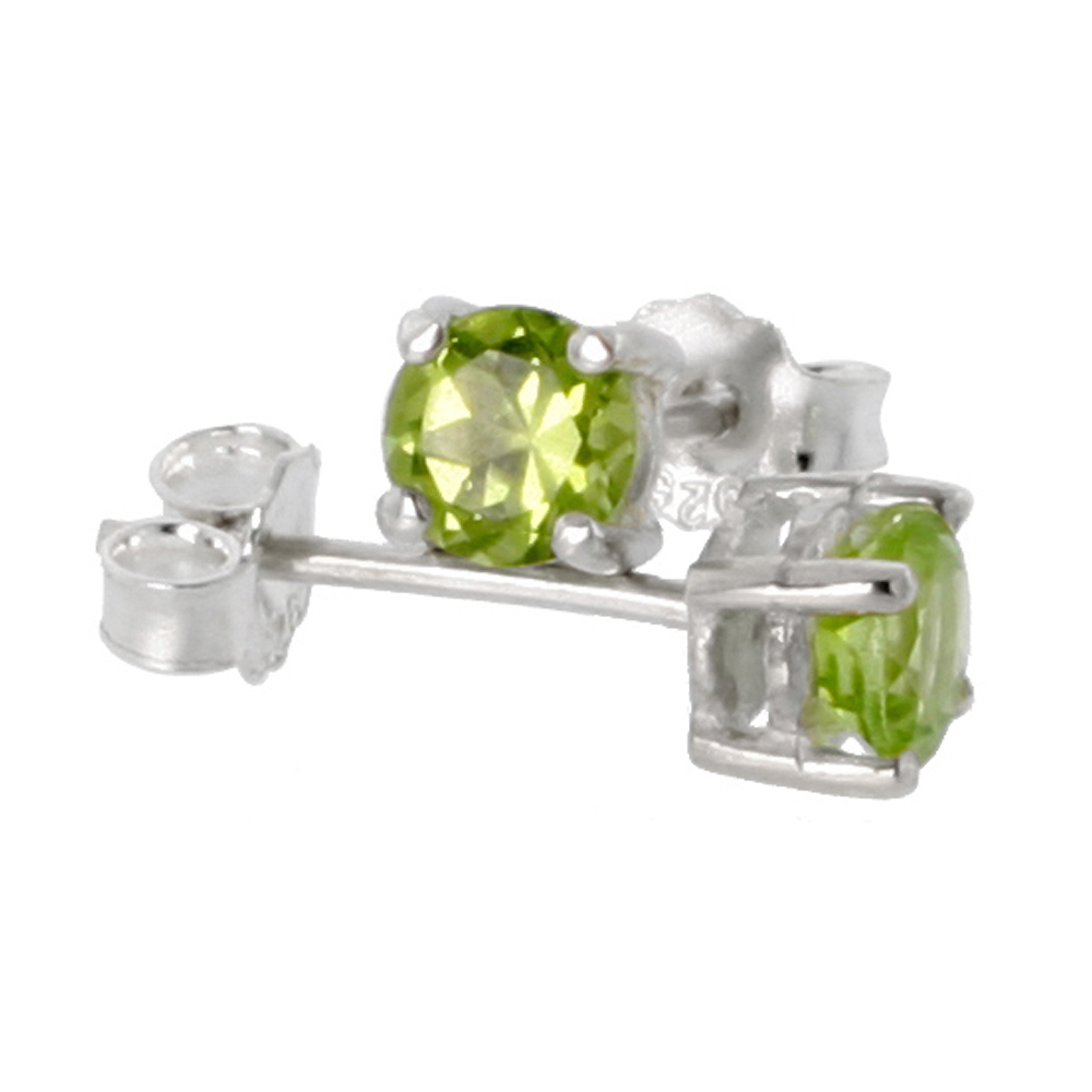 Sterling Silver 4 mm Brilliant Cut Genuine Peridot Stud Earrings 4 prong Basket Setting 1/4 Carat size Stones