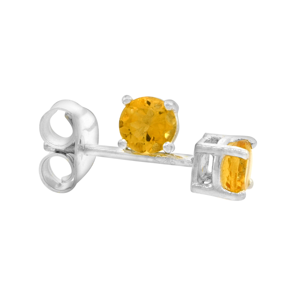 Sterling Silver 4 mm Brilliant Cut Genuine Citrine Stud Earrings 4 prong Basket Setting 1/4 Carat size Stones