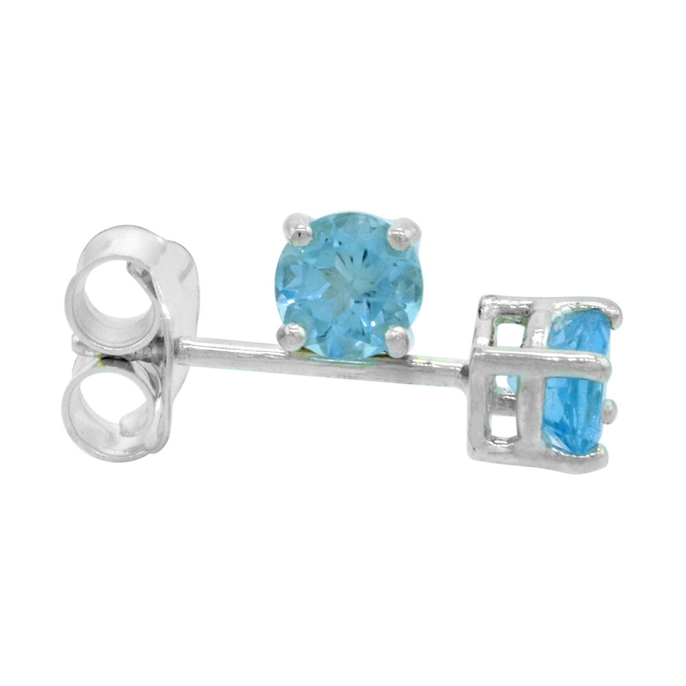 Sterling Silver 4 mm Brilliant Cut Genuine Blue Topaz Stud Earrings 4 prong Basket Setting 1/4 Carat size Stones