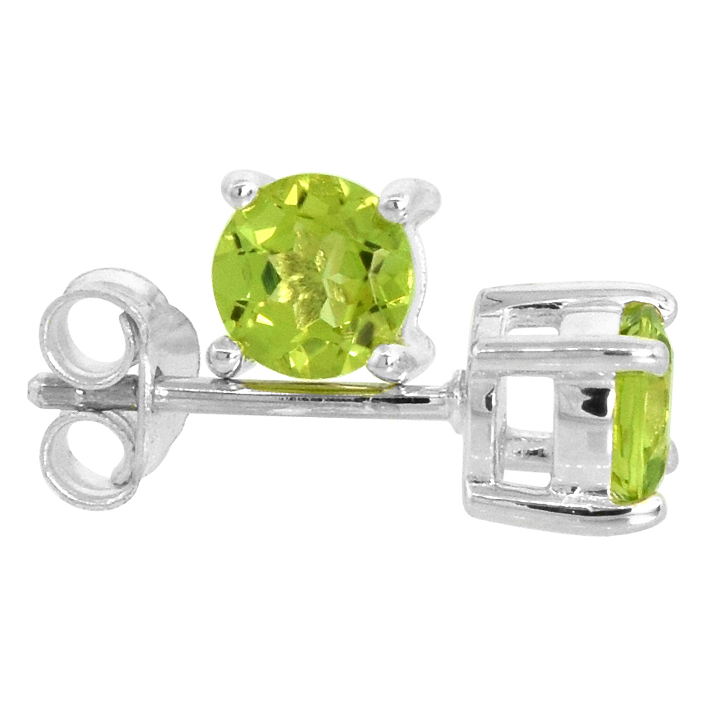 Sterling Silver 5 mm Brilliant Cut Genuine Peridot Stud Earrings 4 prong Basket Setting 1/2 Carat size Stones