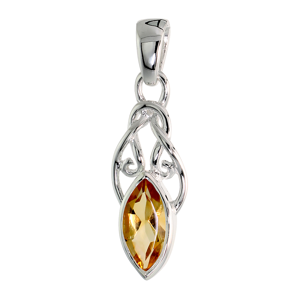 Sterling Silver Genuine Marquise Citrine Knot Pendant, 1 1/16 inch long
