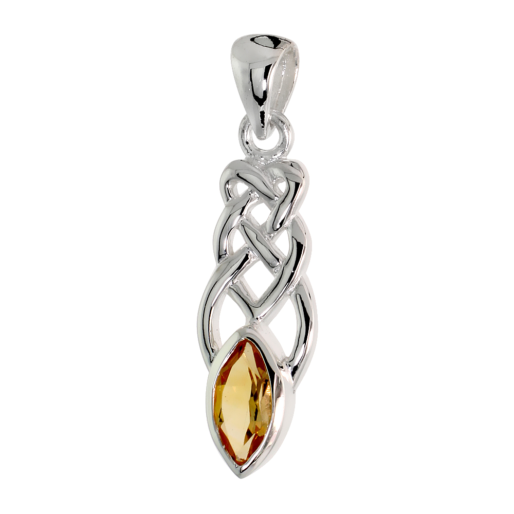 Sterling Silver Genuine Citrine Celtic Motherhood Knot Pendant, 1 1/8 inch long