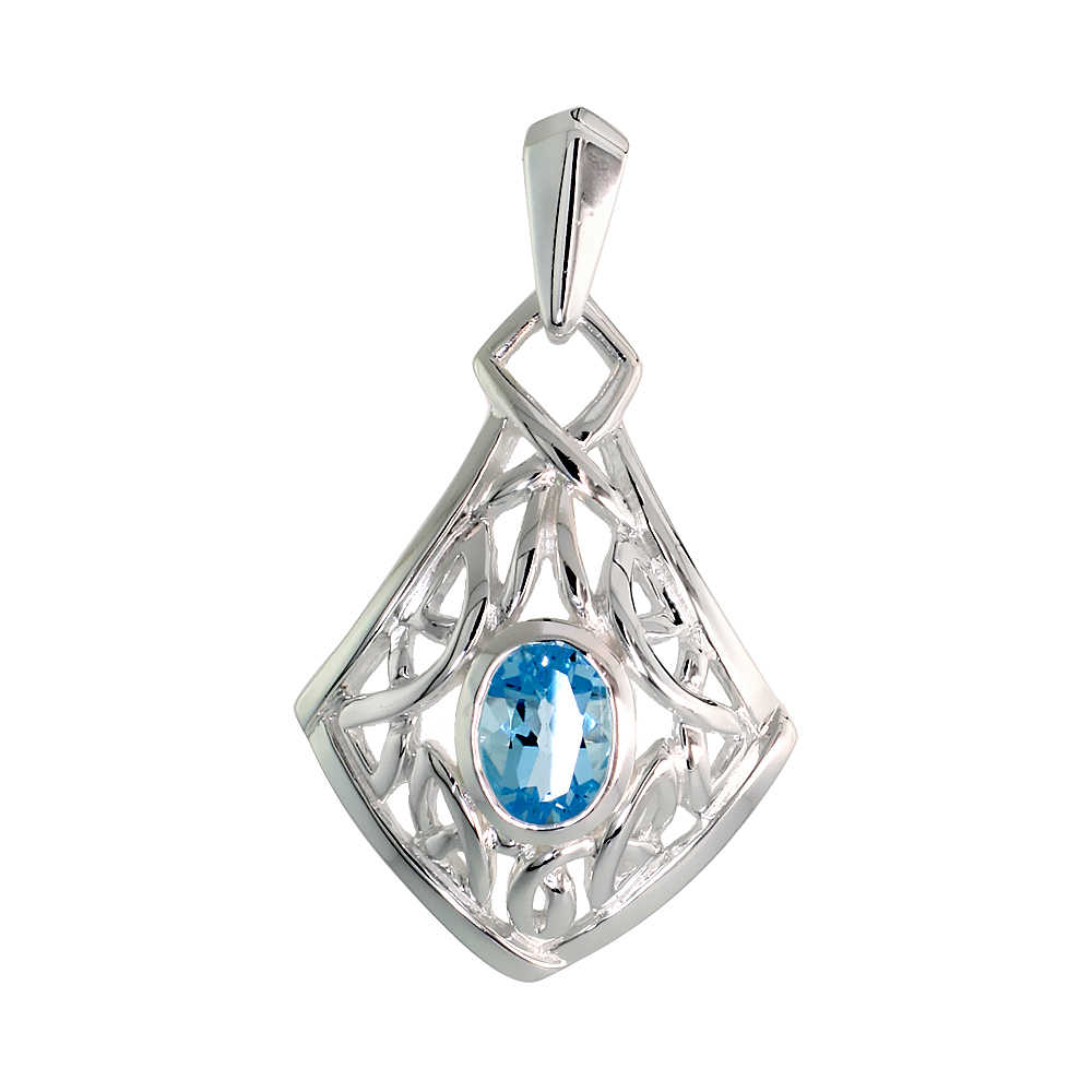 Sterling Silver Genuine Blue Topaz Celtic Quaternary Knot Pendant, 1 1/4 inch long