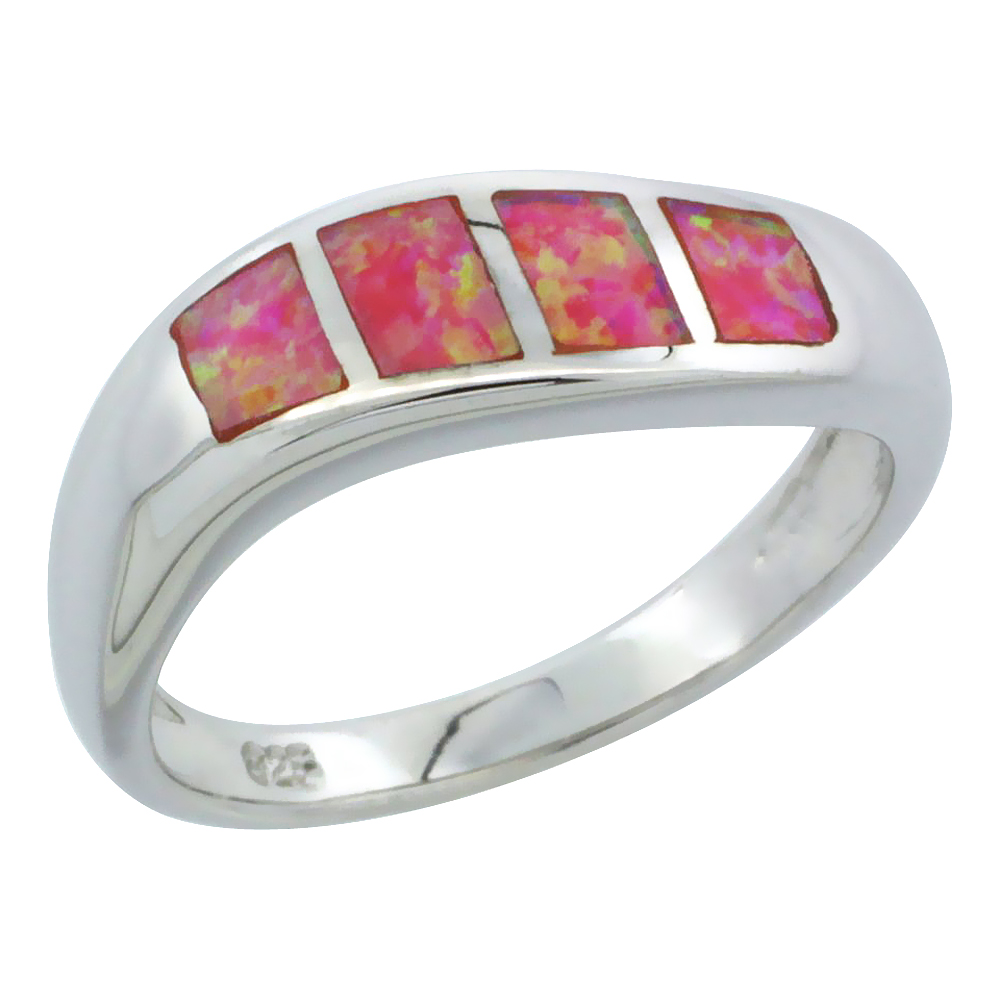 Sterling Silver Synthetic Pink Opal Wave Ring, 1/4 inch