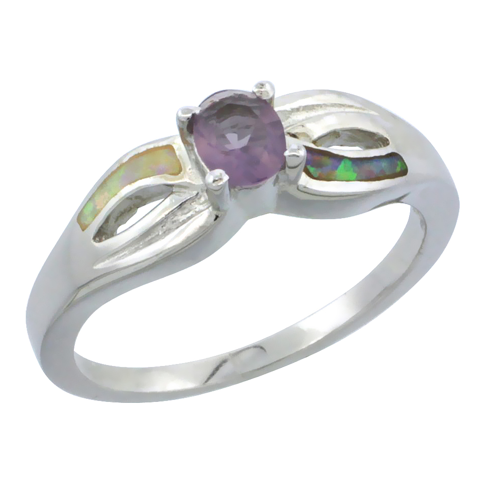 Sterling Silver Synthetic Pink Opal Ring Brilliant Cut Blue Topaz CZ Center 1/4 inch