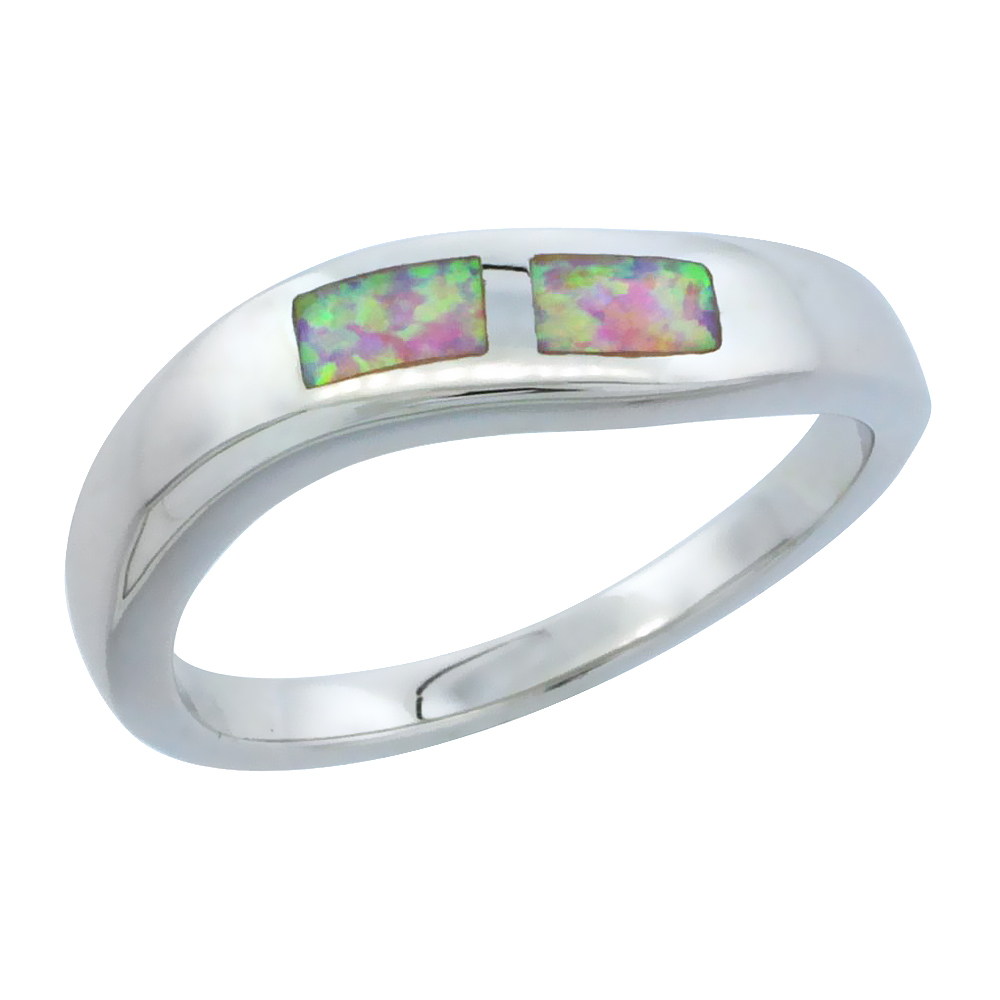 Sterling Silver Synthetic Pink Opal Ring, 3/16 inch