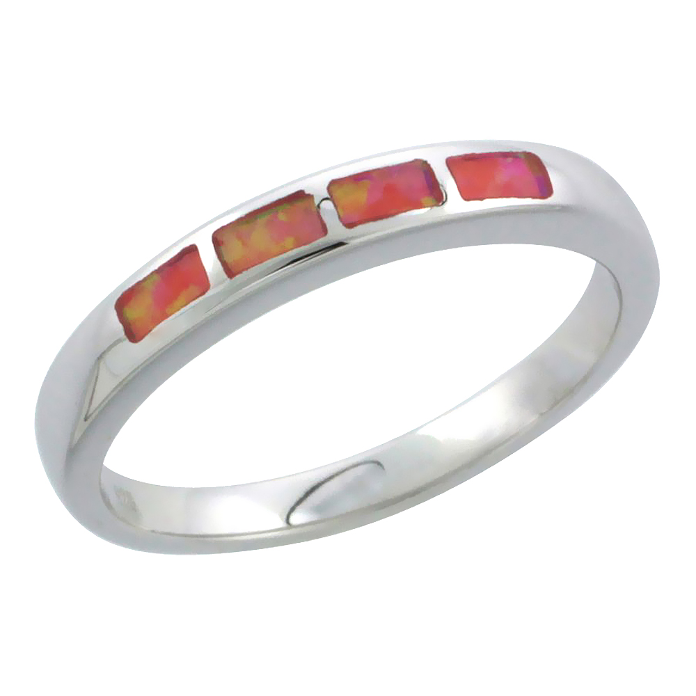 Sterling Silver Synthetic Pink Opal Ring, 3/16 inch