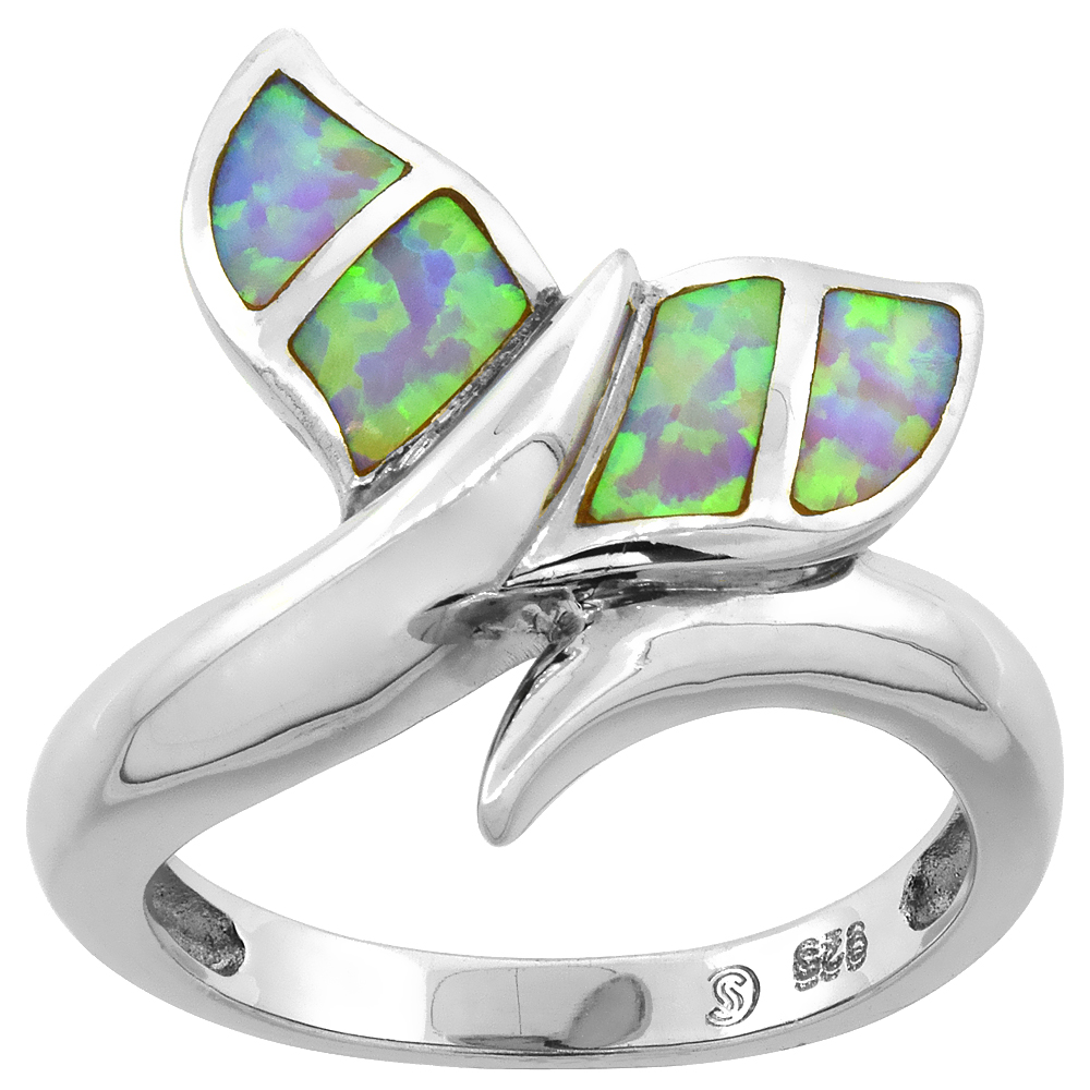 Sterling Silver Synthetic Pink Opal Whale Tail Ring, 3/4 inch