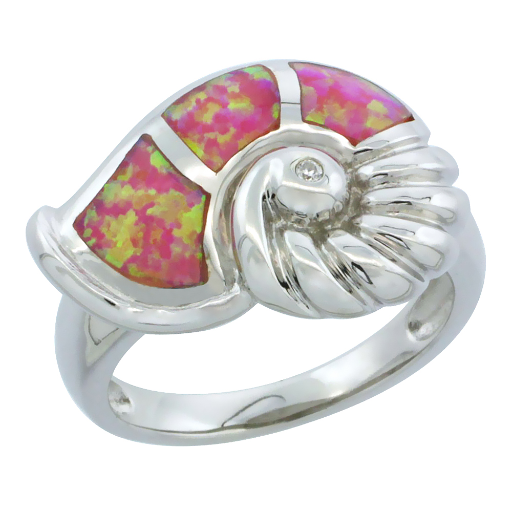 Sterling Silver Synthetic Pink Opal Snail Shell Ring, 9/16 inch