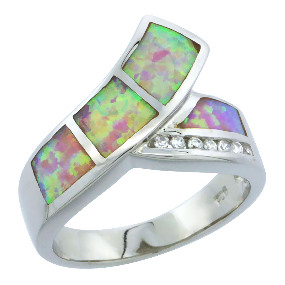 Sterling Silver Synthetic Pink Opal Ring Cubic Zirconia Accent, 7/16 inch