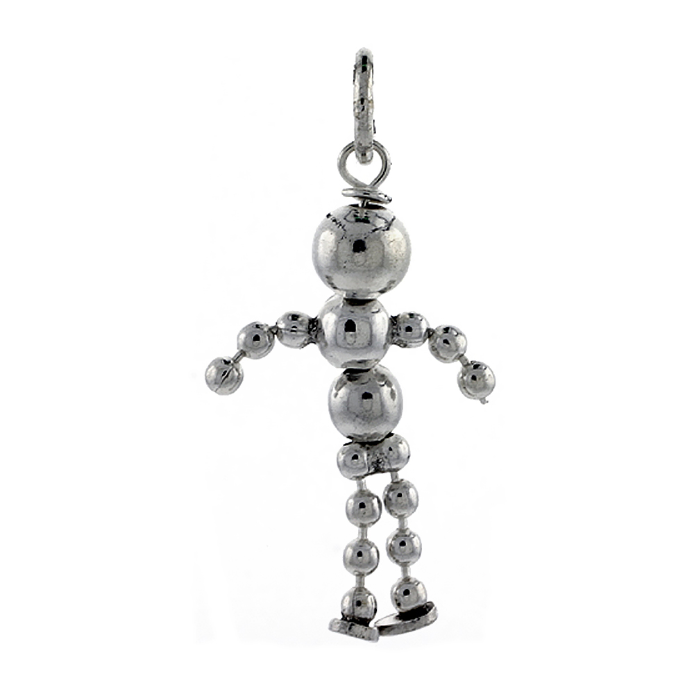 Sterling Silver Beaded Male Doll Pendant 3/4 inch long