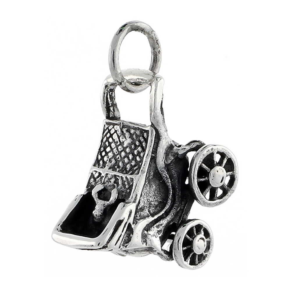 Sterling Silver High Polished Movable Stroller Pendant 11/16 inch long