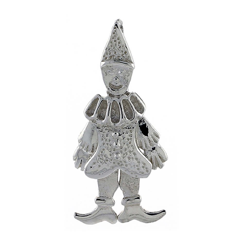 Sterling Silver High Polished Small Movable Clown Pendant 1 1/16 inch long