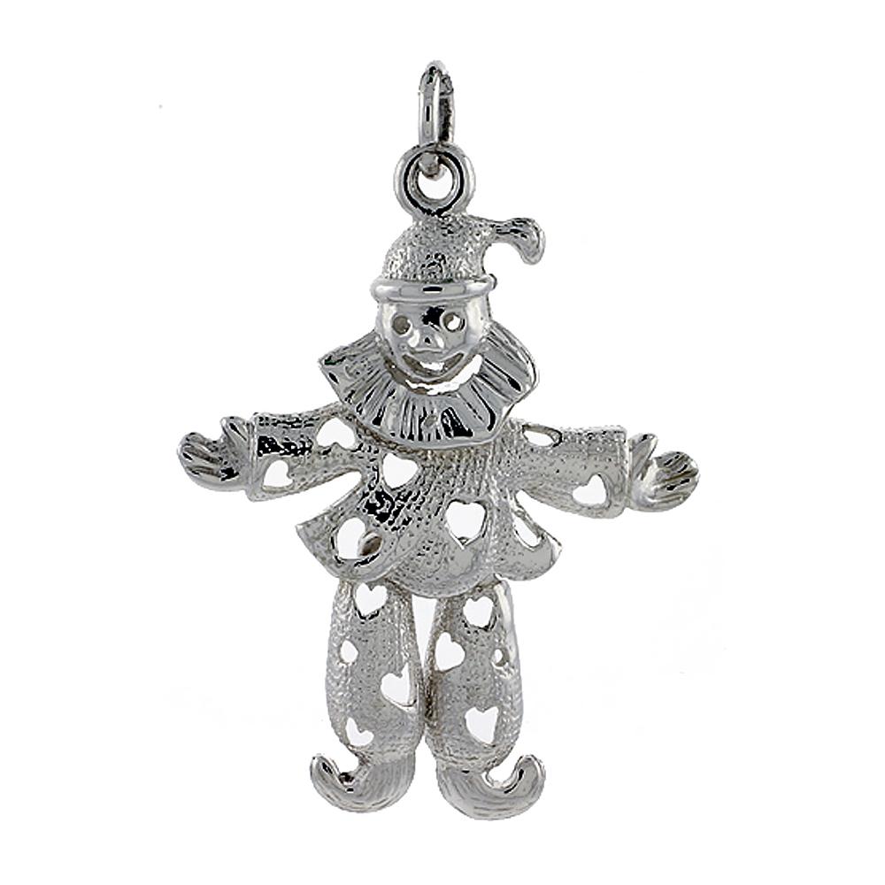 Sterling Silver High Polished Small Movable Clown Pendant 1 5/16 inch long