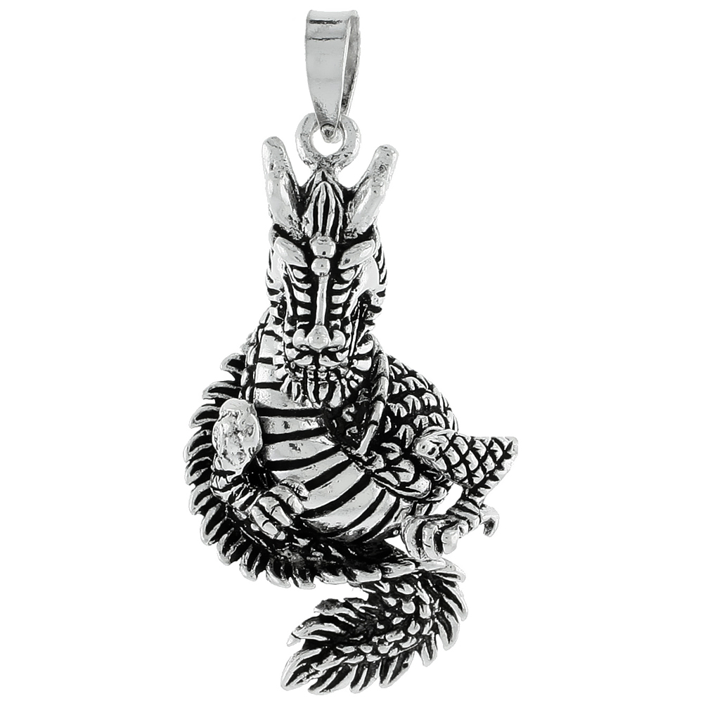 Sterling Silver Movable Dragon Pendant 1 1/2 inch long
