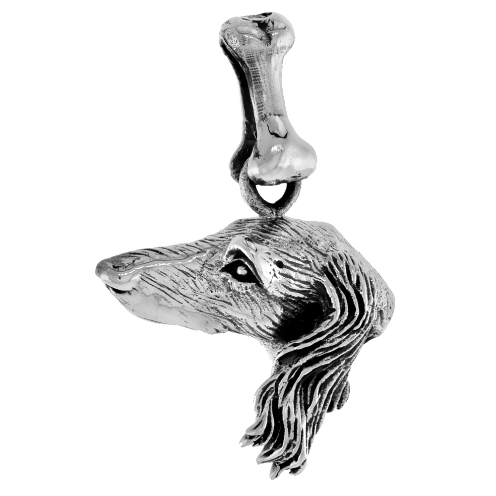 Sterling Silver Saluki Dog Pendant Head Profile