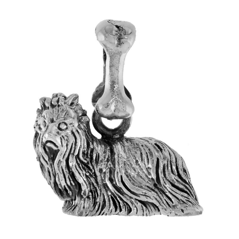 Sterling Silver Yorkshire Terrier Dog Pendant 3-D full Body