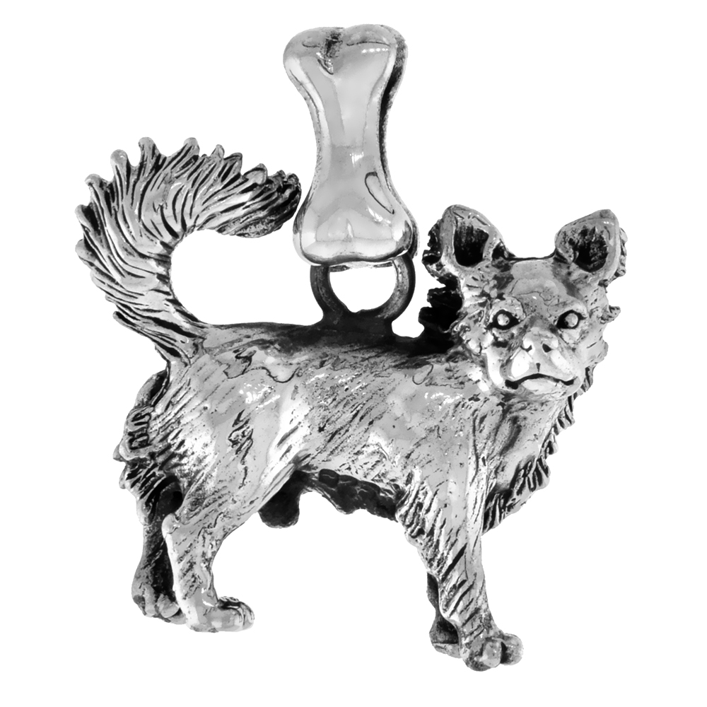 Sterling Silver Chihuahuas Dog Pendant 3-D full Body