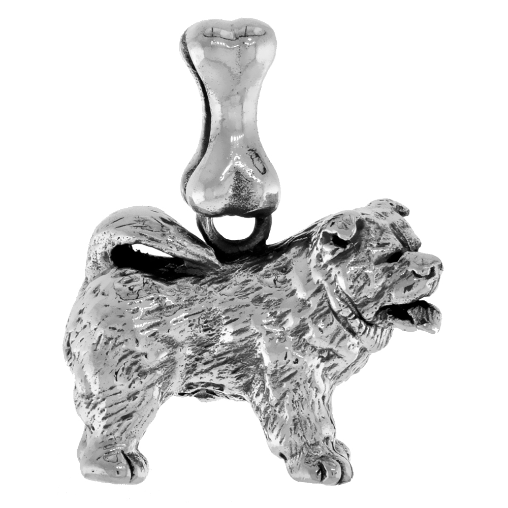 Sterling Silver Chow Chow Dog Pendant 3-D full Body