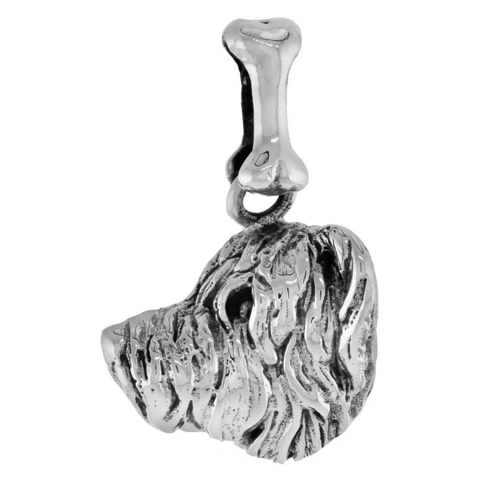 Sterling Silver Dandie Dinmont Terrier Dog Pendant Head Profile