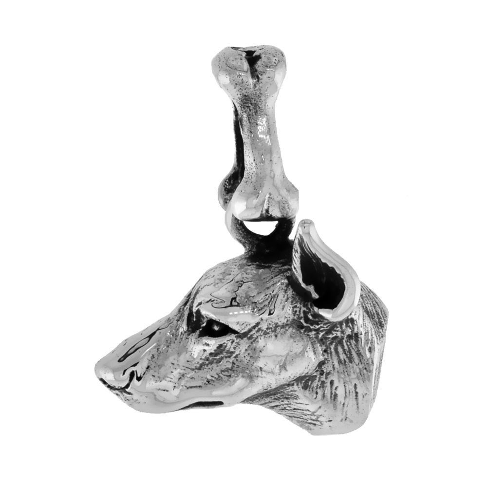 Sterling Silver Doberman Pinscher Dog Pendant Head Profile
