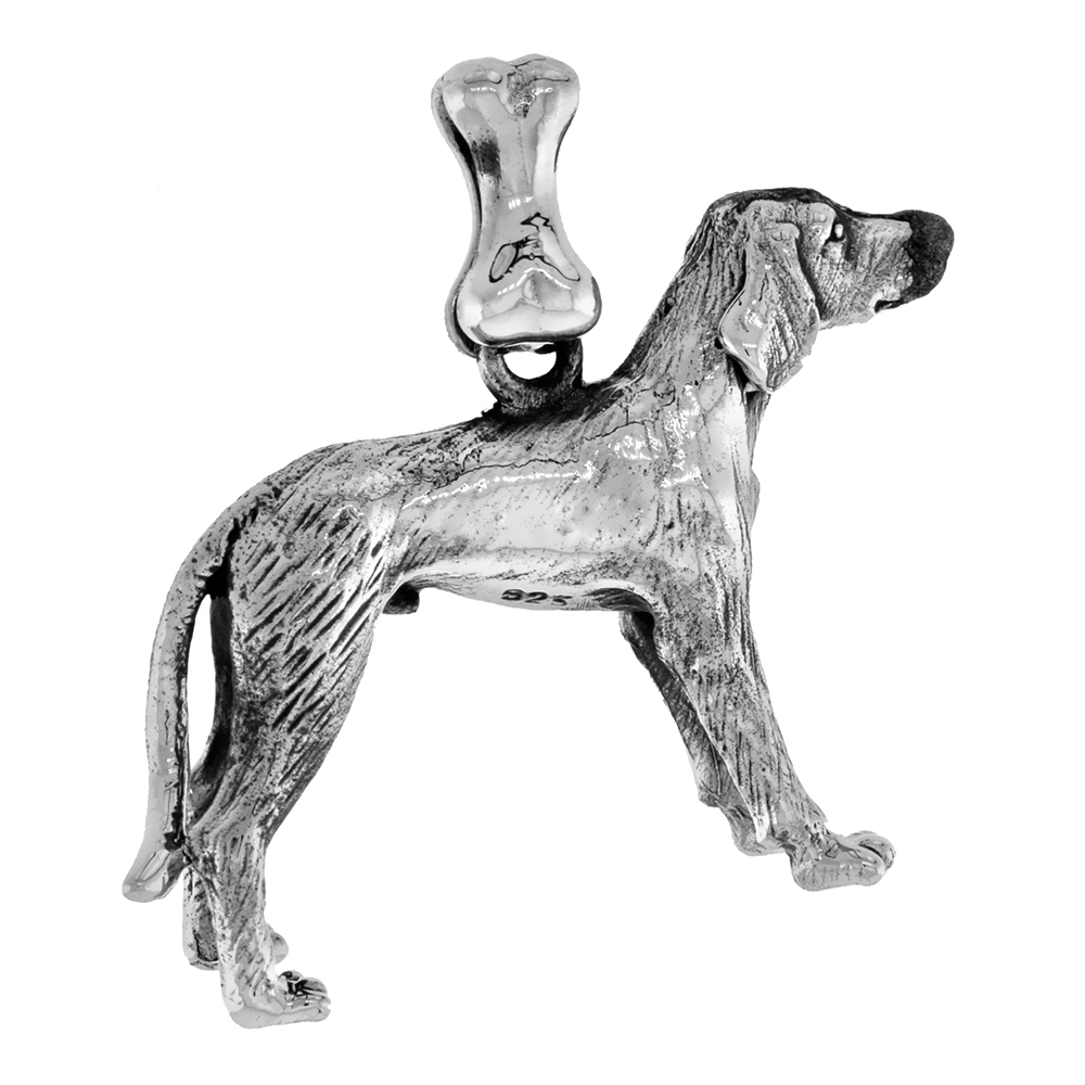 Sterling Silver Fox Hound Dog Pendant 3-D full Body