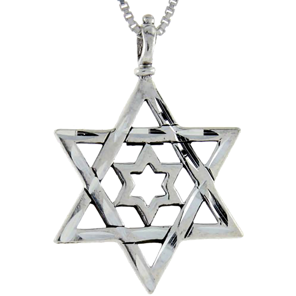 Sterling Silver Star of David Pendant 1 1/4 inch tall