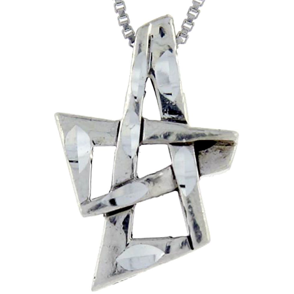 Sterling Silver Star of David Pendant 1 1/8 inch tall