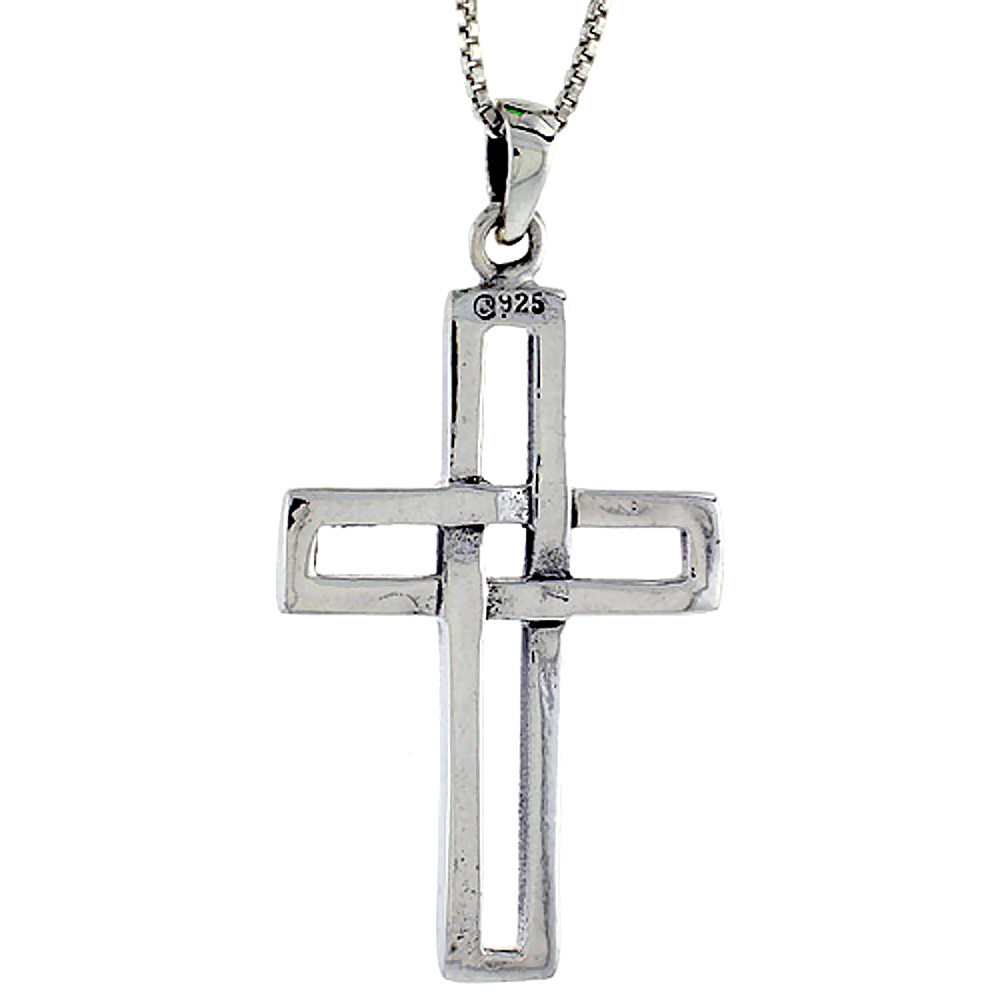 Sterling Silver Cross Cut-out Pendant 2 inch tall