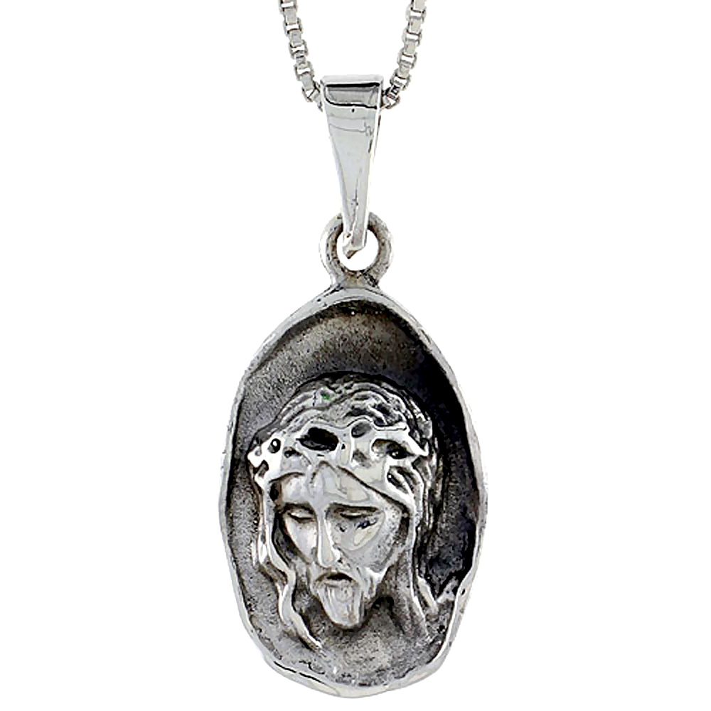 Sterling Silver Jesus Head Pendant 1 3/8 inch tall