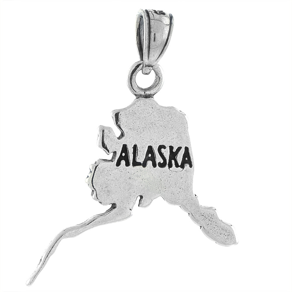 Sterling Silver Alaska State Map Pendant 1 1/4 inch tall