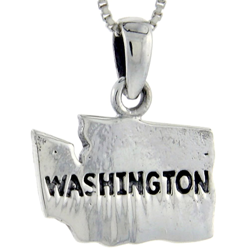 Sterling Silver Washington State Map Pendant 7/8 inch tall
