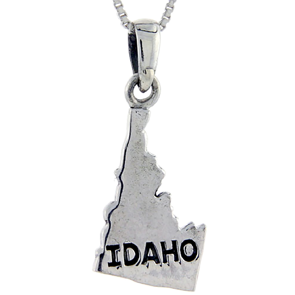 Sterling Silver Idaho State Map Pendant 1 1/4 inch tall