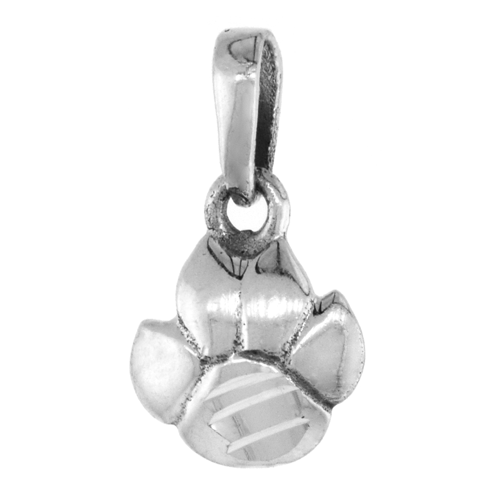 Small 3/4 inch Sterling Silver Lion Paw Pendant for Women Diamond-Cut Oxidized finish NO Chain