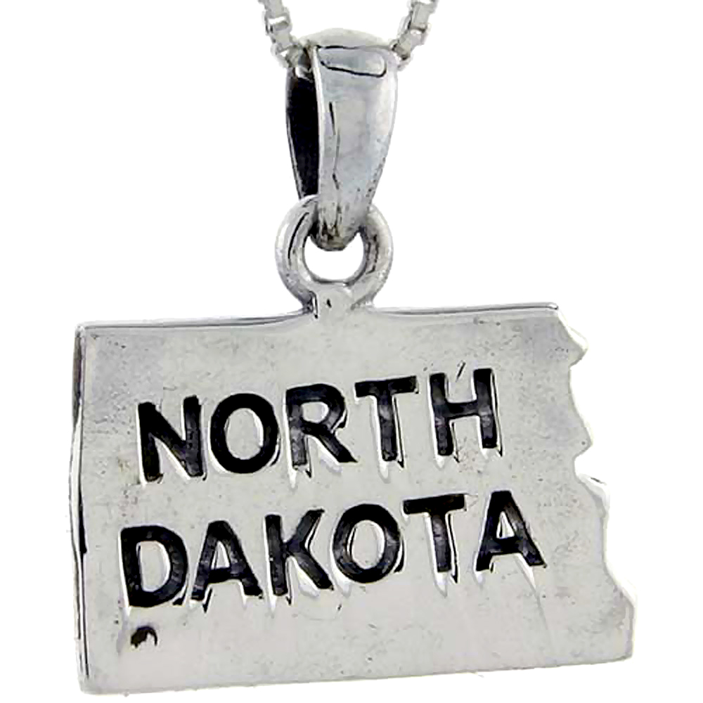 Sterling Silver North Dakota State Map Pendant 1 1/16 inch tall