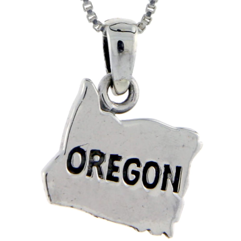 Sterling Silver Oregon State Map Pendant 3/4 inch tall